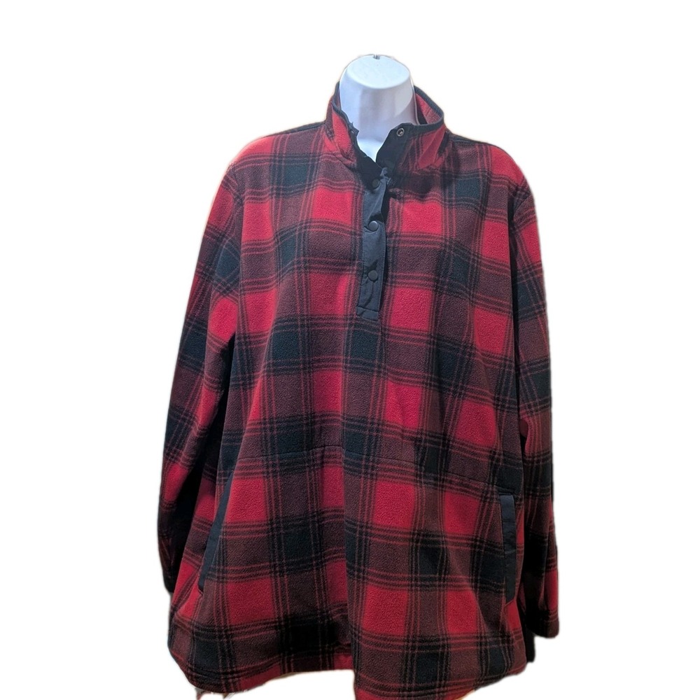 Duluth Trading Co Pullover Womens Sz 2X Black Red Buffalo Plaid 1/4 Snap Fleece